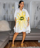 Classic Printed Shirt Dress With Lapel Collar Slim Fit