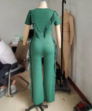 Solid Color Short Sleeve Stretch Fringed Clothing Set