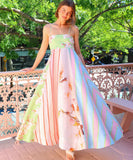 Floral Maxi Dress for Women in Green and Pink Sleeveless Style