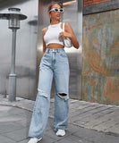 Distressed High Waist Wide Leg Jeans For Women Chic Casual