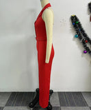 Halter Back V-Neck Button-Down Wide-Leg Jumpsuit for Elegant Style
