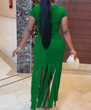 Slim Solid Color Fringe Base Dress for Elegant Casual Wear