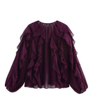 Batwing-Edge Layered V-Neck Shirt Relaxed Fit Lightweight