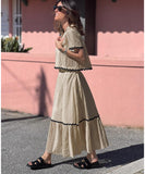 Leisure Shirt With Lace Collar And Long Skirt Set White