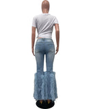 Fashionable Denim Jeans with Beaded and Fur Detailing
