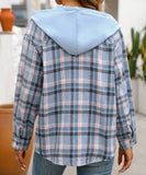 Fashionable Patchwork Check Hooded Coat For Casual Wear