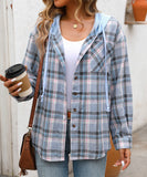 Fashionable Patchwork Check Hooded Coat For Casual Wear