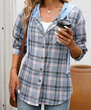 Fashionable Patchwork Check Hooded Coat For Casual Wear