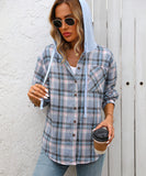 Fashionable Patchwork Check Hooded Coat For Casual Wear