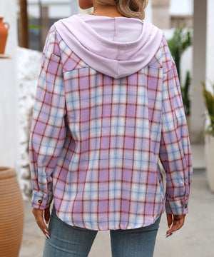 Hooded Patchwork Check Casual Coat