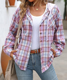 Fashionable Patchwork Check Hooded Coat For Casual Wear