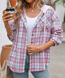 Fashionable Patchwork Check Hooded Coat For Casual Wear
