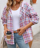 Fashionable Patchwork Check Hooded Coat For Casual Wear