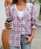 Fashionable Patchwork Check Hooded Coat For Casual Wear