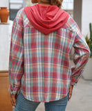 Fashionable Patchwork Check Hooded Coat For Casual Wear