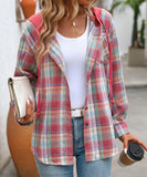 Fashionable Patchwork Check Hooded Coat For Casual Wear