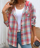 Fashionable Patchwork Check Hooded Coat For Casual Wear