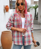 Fashionable Patchwork Check Hooded Coat For Casual Wear