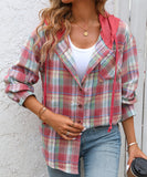Fashionable Patchwork Check Hooded Coat For Casual Wear