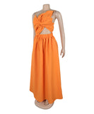 Solid Color One-Shoulder Flower Hollowed Dress for Summer