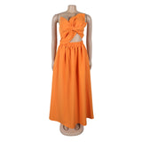 Solid Color One-Shoulder Flower Hollowed Dress for Summer