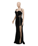 Glamorous Sexy Halter Sleeveless Sequin Dress with Slit