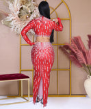 Chic Long Sleeve Top Bag Hip Split Skirt Two-Piece Set for Elegant Versatility