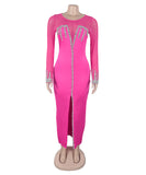 Glamorous Hot Drill See-Through Splice Split Dress