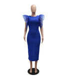 Fashion Patchwork Lotus Sleeve Dress with Ruffle Details