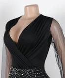 Alluring Sexy Diamond V-Neck Splicing See-Through Dress