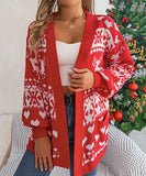 Classic Relaxed Christmas Deer Pattern Long Sleeve Cardigan