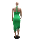 Tassel Lace-Up Sleeveless Bodycon One-Piece Dress in Green Brown