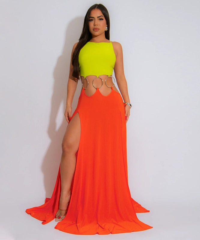 Backless High-Slit Dress in Vibrant Colors for Stunning Looks