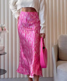 Fashionable Fish-Tail Printed Half Skirt for Women in Deep Pink and Light Pink