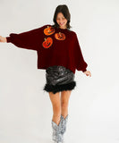 Halloween Pumpkin Sequin Sweatshirt for Women Loose Top
