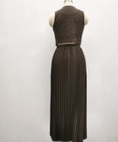 Sleeveless Tank Top Two Piece Set With Pleated Sleeves Women