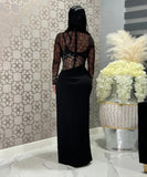 Sequined High-Neck Evening Dress Long-Sleeve High-Slit