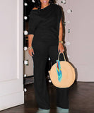 Chic Two-Piece Straight-Leg Suit with Asymmetrical Sleeve Design