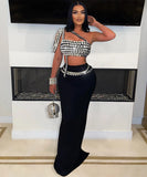 Chic Fashion Halter Short Press Drill Top with Slim-Fit Skirt for Elegant Style
