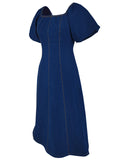 Deep Blue Denim U Neck Long Sleeve Dress for Effortless Style