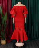 One-Shoulder Lace Fishtail Dress Elegant Charm Evening Gown