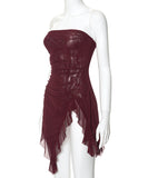 Chic Solid Color Slim-Fit Irregular Flounce High Waist Top