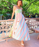 Floral Maxi Dress for Women in Green and Pink Sleeveless Style