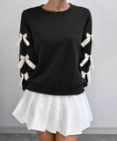 Round-Neck Bow Tie Christmas Hoodie For Women Cozy Fit Relaxed