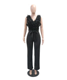 Sexy V Neck Backless Beaded Strapless One Piece Jumpsuit