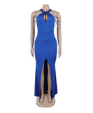 Chic Halter and Shoulder Pearl Chain Accessorize Halter Split Dress