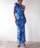Figure-Hugging Sleeveless Dress with 3D Floral Accents