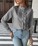 Casual Striped Button Down Shirt With Wooden Earflaps