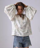 Loose Floral Embroidered Long Sleeve Shirt Viscose Blend