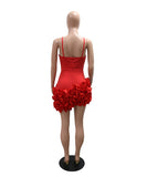 Fashion Sexy Halter Solid Color Lotus Lace Irregular Dress